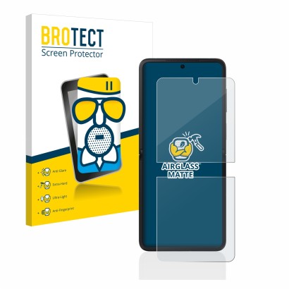 Parte frontal de un envase de producto con el logotipo de la marca BROTECT. Al lado se muestra el dispositivo Oppo Find N2 Fli