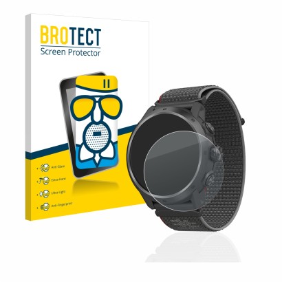 Face avant d’un emballage produit avec le logo de la marque BROTECT. À côté, l’appareil Coros Apex 2 Pro est représenté avec l