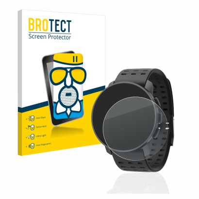 Vorderseite einer Produktverpackung mit dem Markenlogo BROTECT. Daneben ist das Gerät Suunto 9 Peak Pro mit dem zugehörigen Di