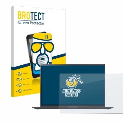 Parte frontal de un envase de producto con el logotipo de la marca BROTECT. Al lado se muestra el dispositivo LG gram 16'' 202