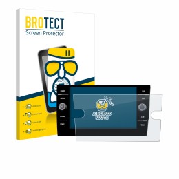 Front side of a product packaging with the brand logo BROTECT. Next to it is the device Volkswagen Taigo Discover Media 8” 202