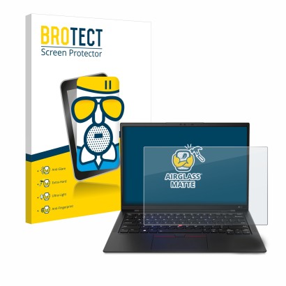 Vorderseite einer Produktverpackung mit dem Markenlogo BROTECT. Daneben ist das Gerät Lenovo ThinkPad X1 Carbon 14