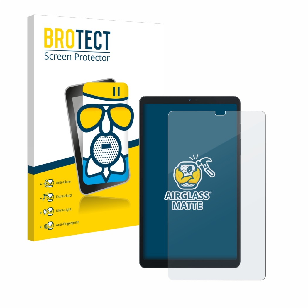 Face avant d’un emballage produit avec le logo de la marque BROTECT. À côté, l’appareil Blackview Tab 60 8.68