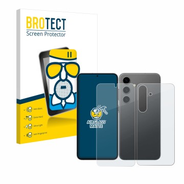 Parte frontal de un envase de producto con el logotipo de la marca BROTECT. Al lado se muestra el dispositivo Samsung Galaxy S