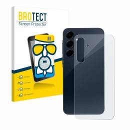 Parte frontal de un envase de producto con el logotipo de la marca BROTECT. Al lado se muestra el dispositivo Samsung Galaxy A