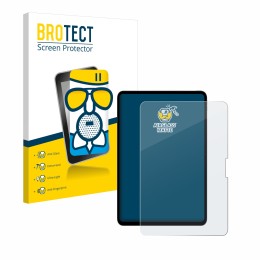 Face avant d’un emballage produit avec le logo de la marque BROTECT. À côté, l’appareil Apple iPad Pro 13