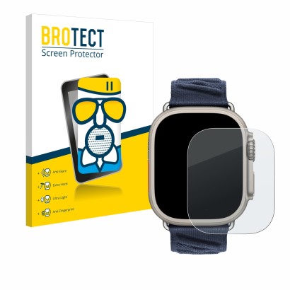 Vorderseite einer Produktverpackung mit dem Markenlogo BROTECT. Daneben ist das Gerät Apple Watch Hermès Ultra 2 mit dem zugeh