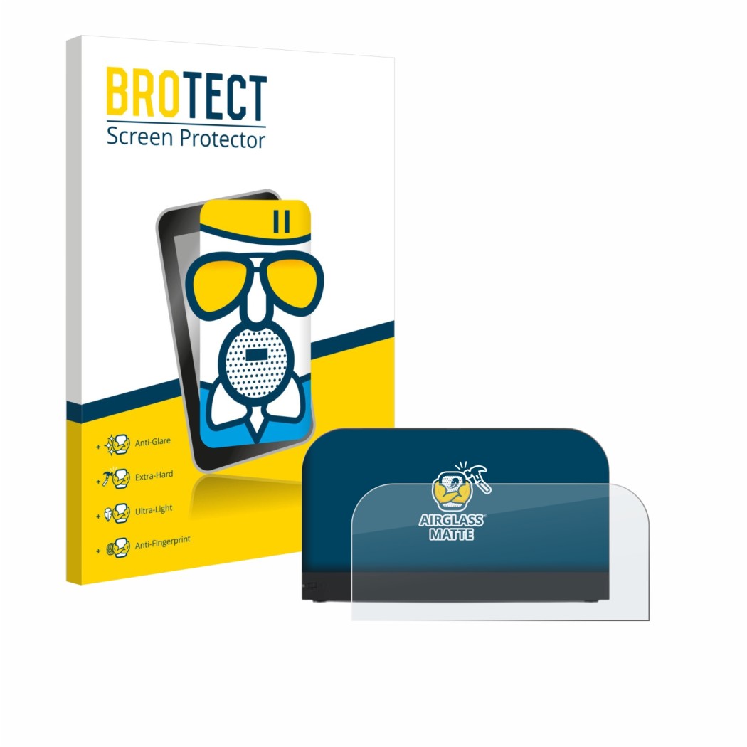 Front side of a product packaging with the brand logo BROTECT. Next to it is the device Nintendo Switch 2 Station shown with t