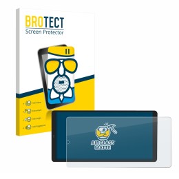 Vorderseite einer Produktverpackung mit dem Markenlogo BROTECT. Daneben ist das Gerät Shelly Wall Display X2 mit dem zugehörig