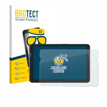 Vorderseite einer Produktverpackung mit dem Markenlogo BROTECT. Daneben ist das Gerät Zebra ET401 10.1