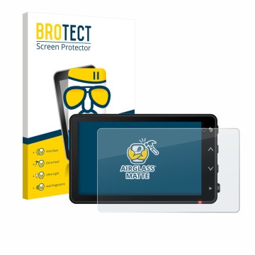 Front side of a product packaging with the brand logo BROTECT. Next to it is the device Garmin Catalyst 2 shown with the corre