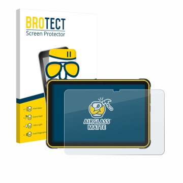 Parte frontal de un envase de producto con el logotipo de la marca BROTECT. Al lado se muestra el dispositivo Ulefone RugKing 