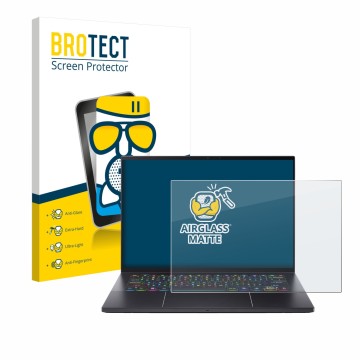 Face avant d’un emballage produit avec le logo de la marque BROTECT. À côté, l’appareil Acer Predator Triton 14 AI est représe