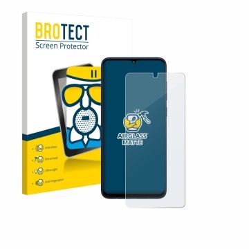 Face avant d’un emballage produit avec le logo de la marque BROTECT. À côté, l’appareil Samsung Galaxy F05 est représenté avec