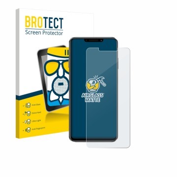 Vorderseite einer Produktverpackung mit dem Markenlogo BROTECT. Daneben ist das Gerät Huawei Enjoy 60X mit dem zugehörigen Dis