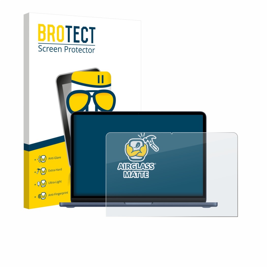 Vorderseite einer Produktverpackung mit dem Markenlogo BROTECT. Daneben ist das Gerät Apple MacBook Neo 13