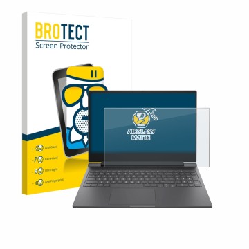 Vorderseite einer Produktverpackung mit dem Markenlogo BROTECT. Daneben ist das Gerät HP Victus 16-r0024nf mit dem zugehörigen