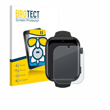 Front side of a product packaging with the brand logo BROTECT. Next to it is the device Aimiuvei Kids Smartwatch shown with th