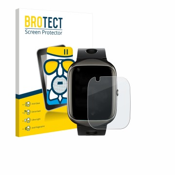 Front side of a product packaging with the brand logo BROTECT. Next to it is the device ABUBU ‎SmartWatch PBL2 shown with the 