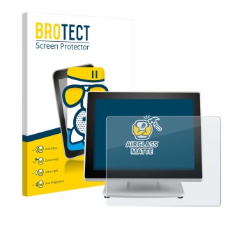 Vorderseite einer Produktverpackung mit dem Markenlogo BROTECT. Daneben ist das Gerät Posiflex PS-3615-G2 mit dem zugehörigen 