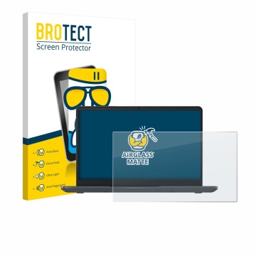 Face avant d’un emballage produit avec le logo de la marque BROTECT. À côté, l’appareil Lenovo Chromebook 14e Gen 3 est représ