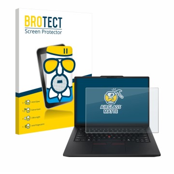 Front side of a product packaging with the brand logo BROTECT. Next to it is the device Lenovo ThinkPad P14s Gen 7 14