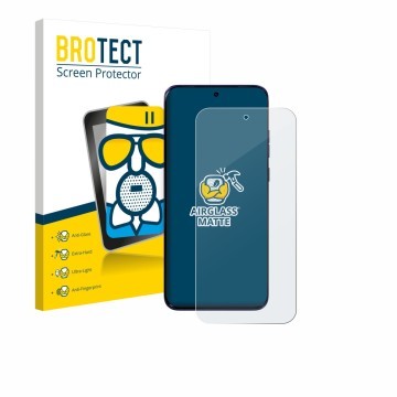 Vorderseite einer Produktverpackung mit dem Markenlogo BROTECT. Daneben ist das Gerät Motorola Edge 70 Fusion mit dem zugehöri