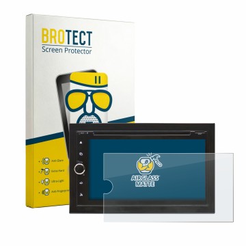 Front side of a product packaging with the brand logo BROTECT. Next to it is the device Blaupunkt Vienna 700 DAB shown with th