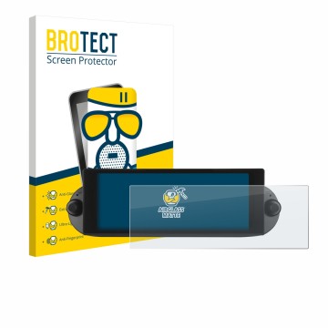 Front side of a product packaging with the brand logo BROTECT. Next to it is the device Essgoo Android Autoradio 6.86