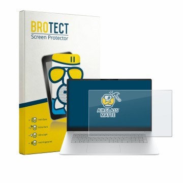 Parte frontal de un envase de producto con el logotipo de la marca BROTECT. Al lado se muestra el dispositivo HP OmniBook 3 17