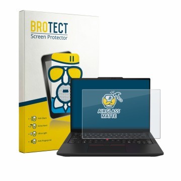 Front side of a product packaging with the brand logo BROTECT. Next to it is the device Lenovo ThinkPad T14 Gen 7 shown with t