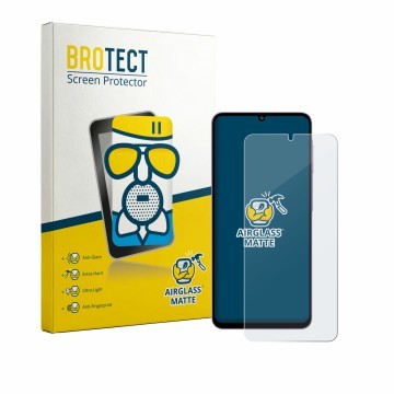 Vorderseite einer Produktverpackung mit dem Markenlogo BROTECT. Daneben ist das Gerät Samsung Galaxy M17e mit dem zugehörigen 