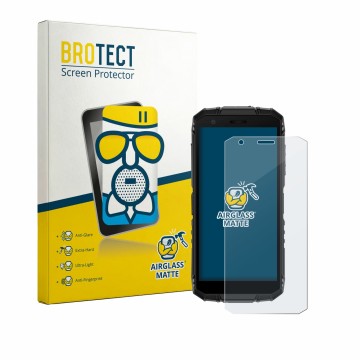 Vorderseite einer Produktverpackung mit dem Markenlogo BROTECT. Daneben ist das Gerät Doogee Fire 3 mit dem zugehörigen Displa