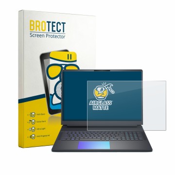 Front side of a product packaging with the brand logo BROTECT. Next to it is the device Dell Alienware 18 Area-51 shown with t