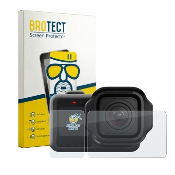 Face avant d’un emballage produit avec le logo de la marque BROTECT. À côté, l’appareil GoPro Mission 1 est représenté avec la