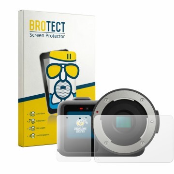 Front side of a product packaging with the brand logo BROTECT. Next to it is the device GoPro Mission 1 Pro ILS shown with the