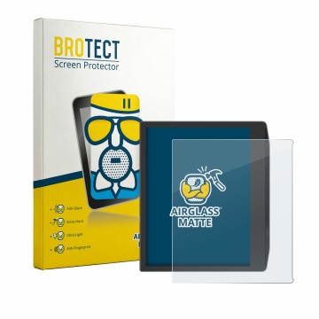 Parte frontal de un envase de producto con el logotipo de la marca BROTECT. Al lado se muestra el dispositivo PocketBook Era L