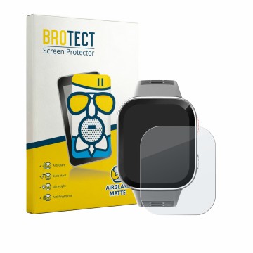 Vorderseite einer Produktverpackung mit dem Markenlogo BROTECT. Daneben ist das Gerät Amazfit Bip Max mit dem zugehörigen Disp