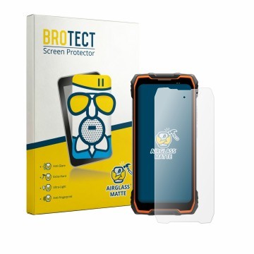 Parte frontal de un envase de producto con el logotipo de la marca BROTECT. Al lado se muestra el dispositivo Blackview Rock 2
