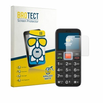 Front side of a product packaging with the brand logo BROTECT. Next to it is the device Easyfone Prime A5 shown with the corre