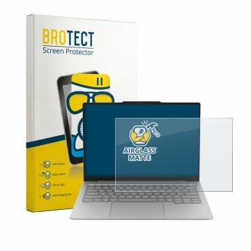 Parte frontal de un envase de producto con el logotipo de la marca BROTECT. Al lado se muestra el dispositivo Lenovo ThinkBook