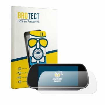 Front side of a product packaging with the brand logo BROTECT. Next to it is the device Falcon Mirror Monitor FN-MWCS-M7-R sho