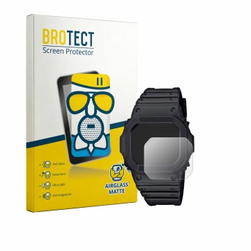 Face avant d’un emballage produit avec le logo de la marque BROTECT. À côté, l’appareil Casio G-Shock GW-M5610U-1CJF est repré