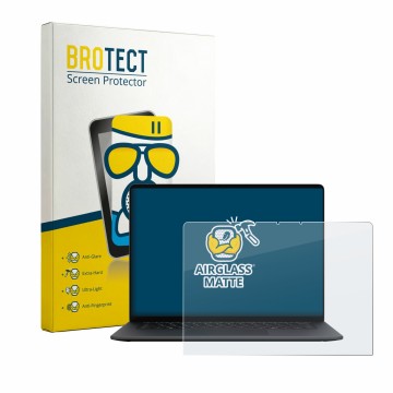 Parte frontal de un envase de producto con el logotipo de la marca BROTECT. Al lado se muestra el dispositivo Microsoft Surfac