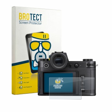 Vorderseite einer Produktverpackung mit dem Markenlogo BROTECT. Daneben ist das Gerät Leica SL3-P (Display + Schulterdisplay) 