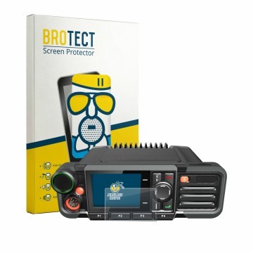 Vorderseite einer Produktverpackung mit dem Markenlogo BROTECT. Daneben ist das Gerät Hytera HM785 mit dem zugehörigen Display