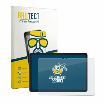 Parte frontal de un envase de producto con el logotipo de la marca BROTECT. Al lado se muestra el dispositivo Infinix XPAD 30E