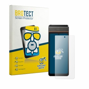 Parte frontale di una confezione del prodotto con il logo del marchio BROTECT. Accanto è raffigurato il dispositivo Sunmi V3e 
