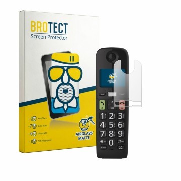 Front side of a product packaging with the brand logo BROTECT. Next to it is the device Panasonic KX-TGU130 shown with the cor