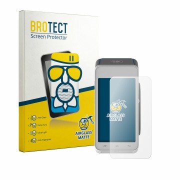 Front side of a product packaging with the brand logo BROTECT. Next to it is the device Pax A910S shown with the corresponding